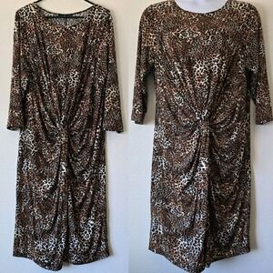Tiana B. Animal Print Midi Dress Women's Plus Size 2XL Knot Front USA Made Soft